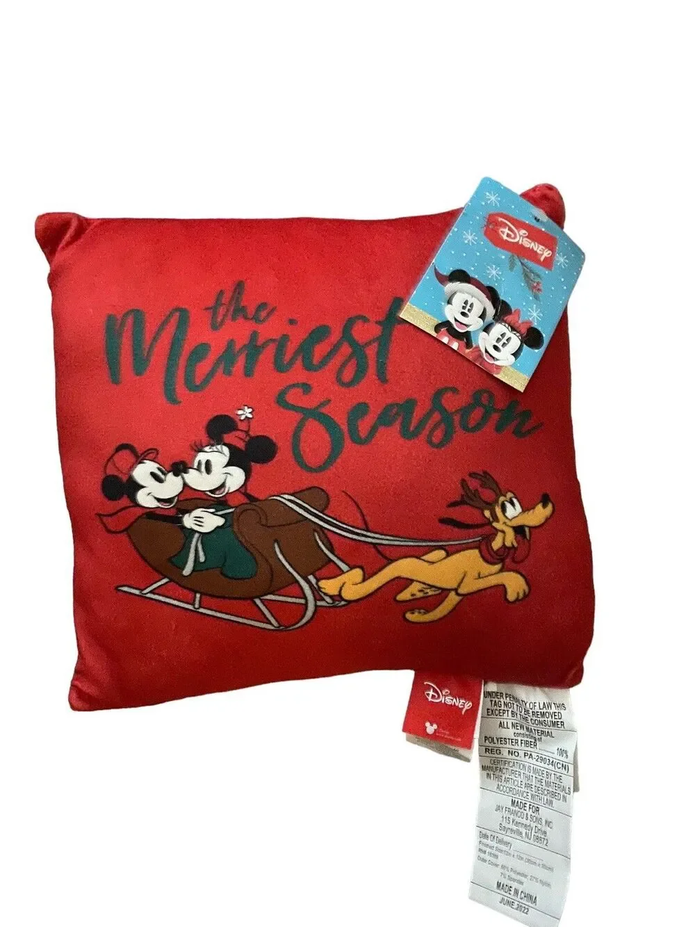 NEW Disney Mickey Minnie Mouse Pluto Red Merriest Season Throw 12 Pillow Square
